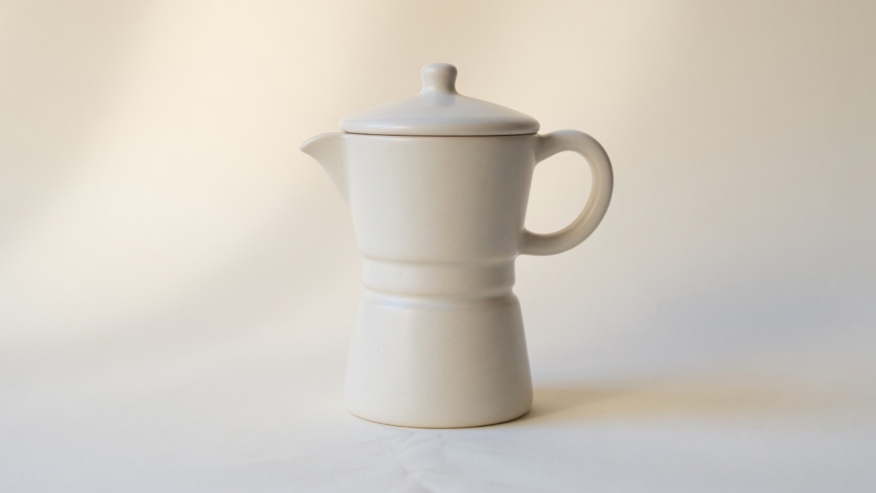 Seitenansicht einer cremeweißen Moka-Tasse – Silhouette des klassischen Moka-Makers